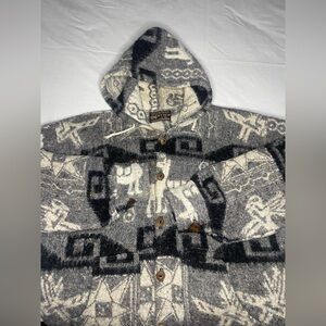 Vintage Rey Wear Hooded Sweater 100% Wool Hand Made In Ecuador Oversized Unisex